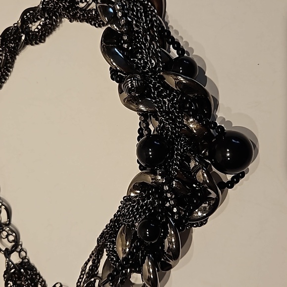 BLACK & GUNMETAL TWISTED Chains & Beads 18" Long Necklace - Picture 2 of 9